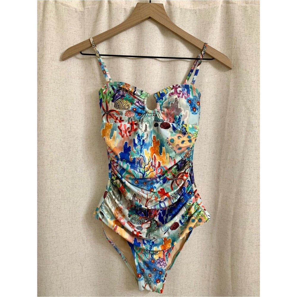Anthropologie UK Under The Sea Multicolor Coral Reef Print One-Piece Swimsuit XS